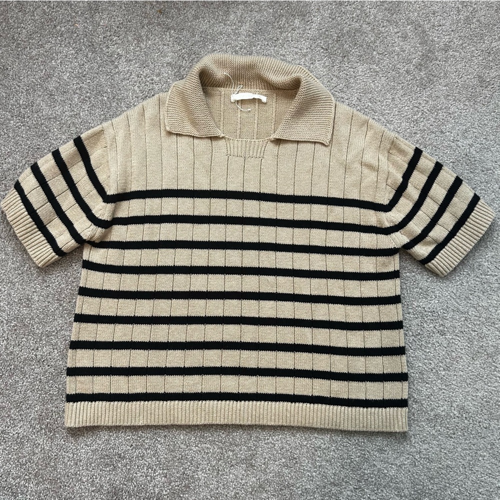 NWOT Wyeth Braelyn Beige Striped Knit Sweater with Ribbed Design